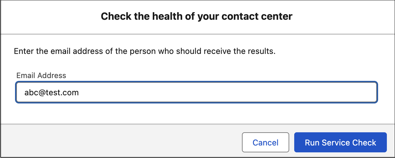 Enter your email address and click the Run Service Check button.