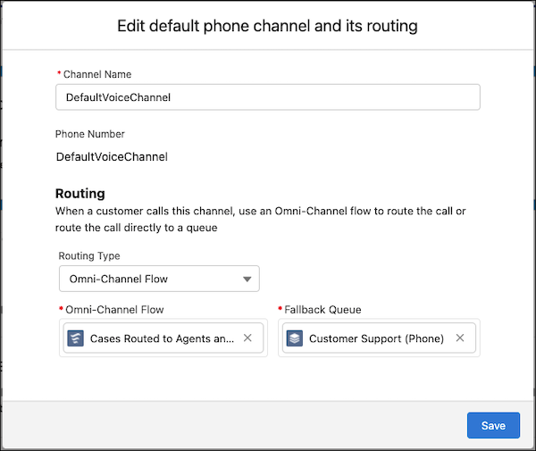 Edit default phone channel and its routing window