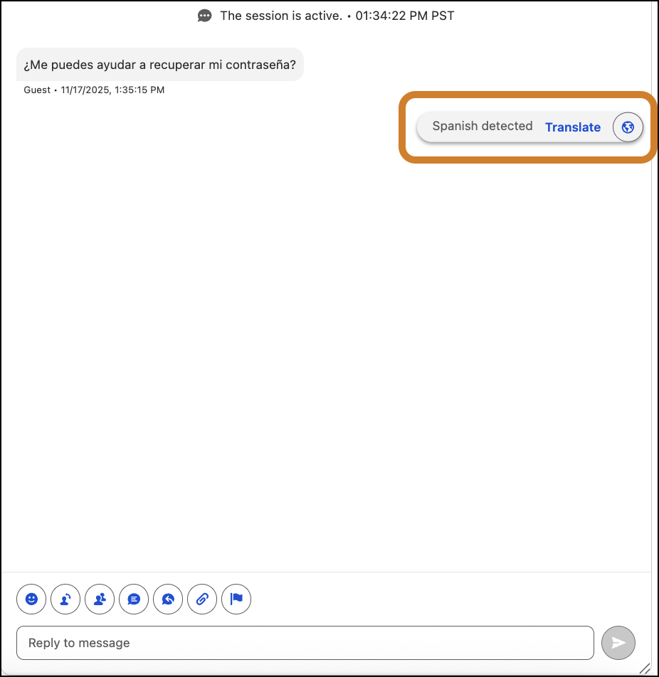 Imagen del botón Traducir en el componente Conversación mejorada.