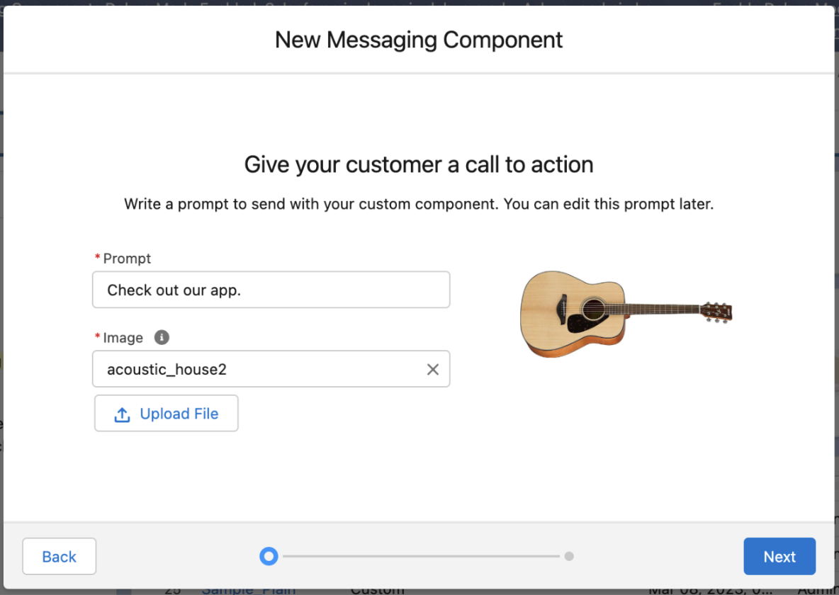 Ventana de solicitud del flujo de configuración del componente