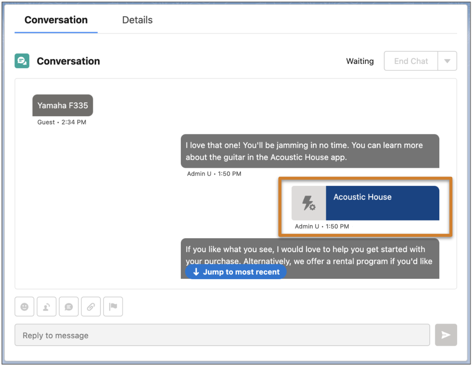 Transcripción de mensajería con componente personalizado