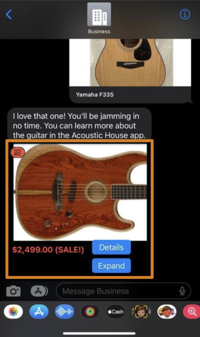 Componente personalizado de chat de mensajes de Apple que muestra