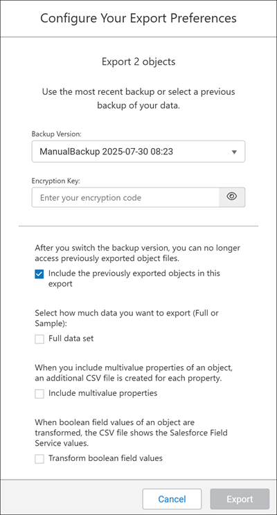 Export Preferences