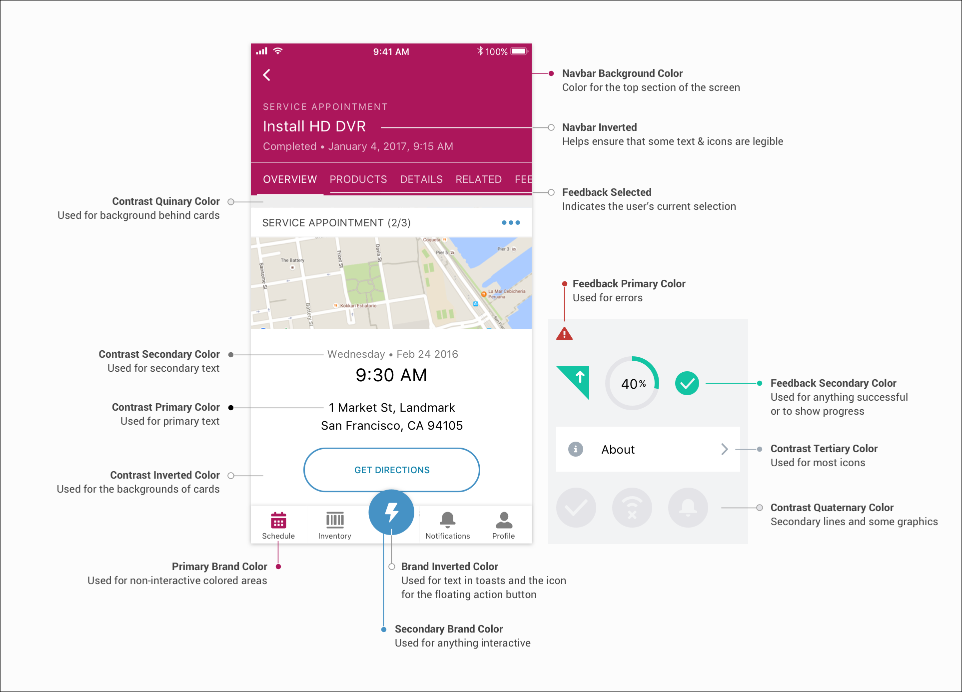 Farbzuordnung der Field Service Mobile-Anwendung