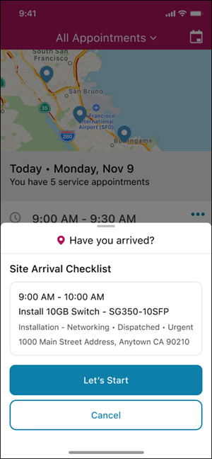 Site Arrival Checklist in the app