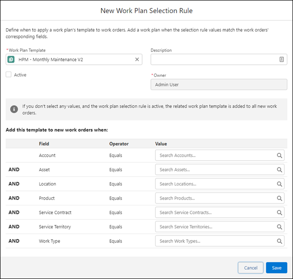New Work Plan Selection Rule Enhanced Screen