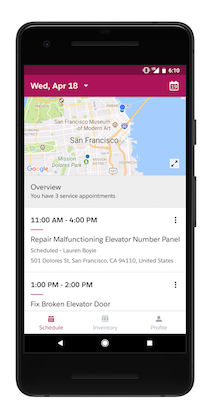 Field Service mobile app schedule overview page for Android