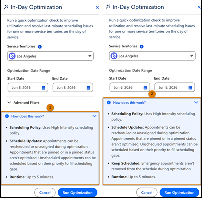 In-Day Optimization side panel showing the How Does This Work section