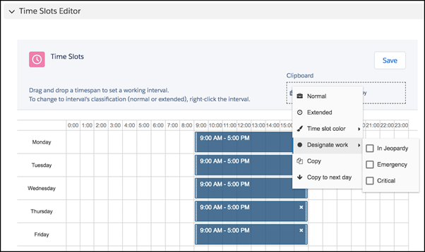 Time Slots editor