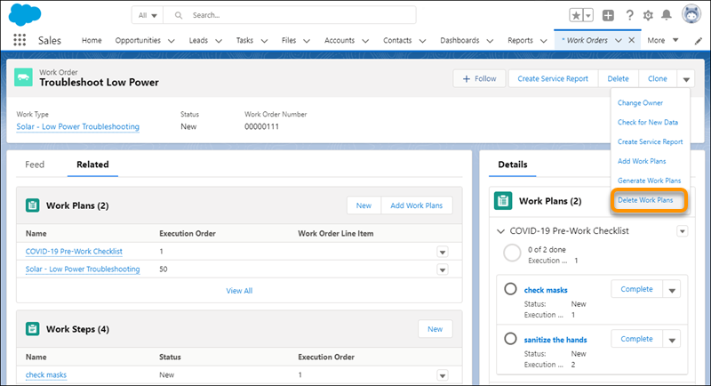 Delete Work Plans Action