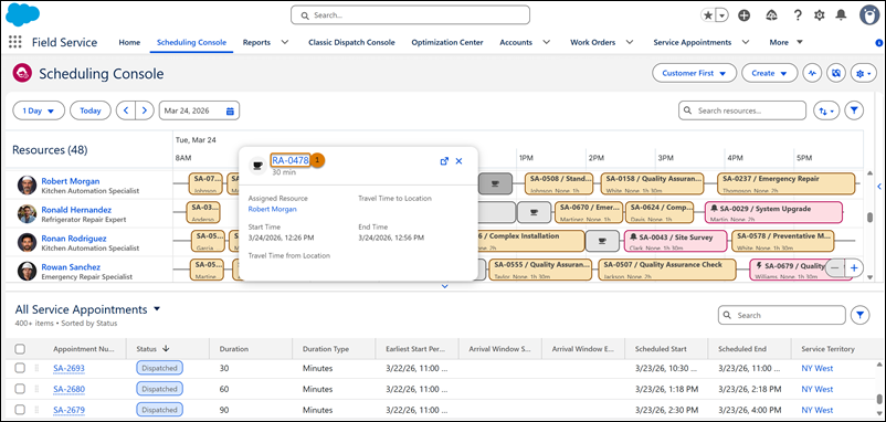 Break popover showing break details on the Gantt