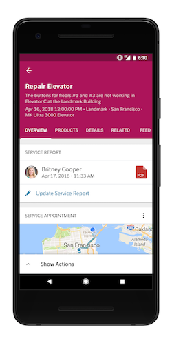 Work order overview screen on Android