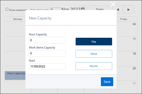 Capacity calendar