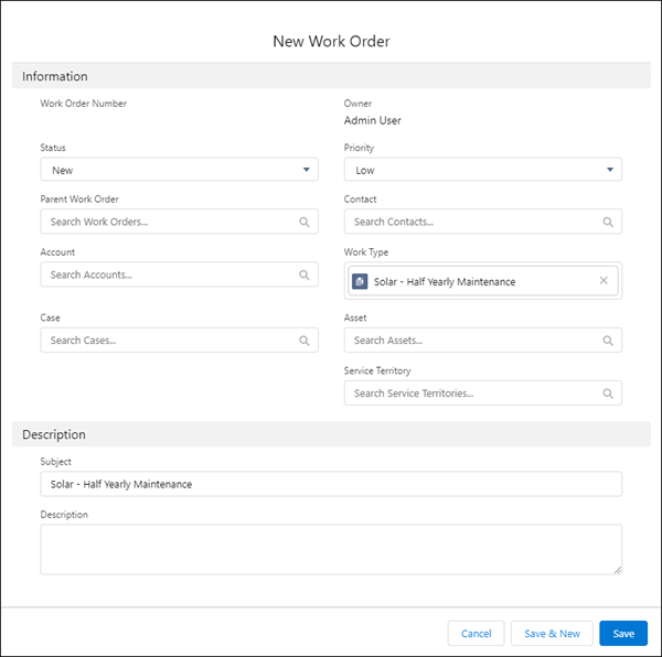 New Work Order