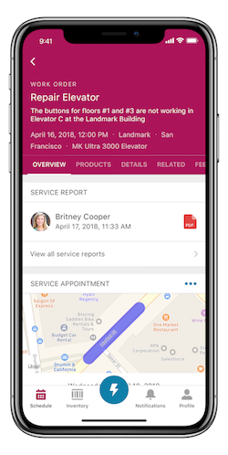 Work order overview screen on iOS