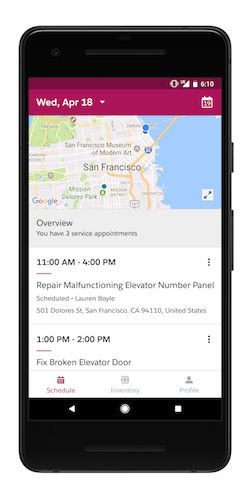 La pantalla de programación con mapa en Android