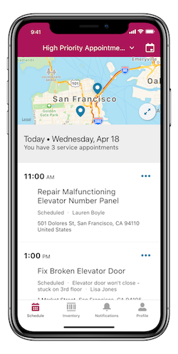 La pantalla de programación con mapa en iOS