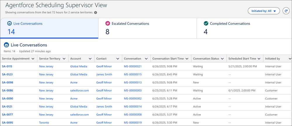 Agentforce Scheduling Supervisor -näkymä