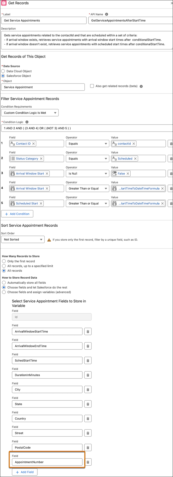 GetServiceAppointmentsAfterStartTime-element i flyten