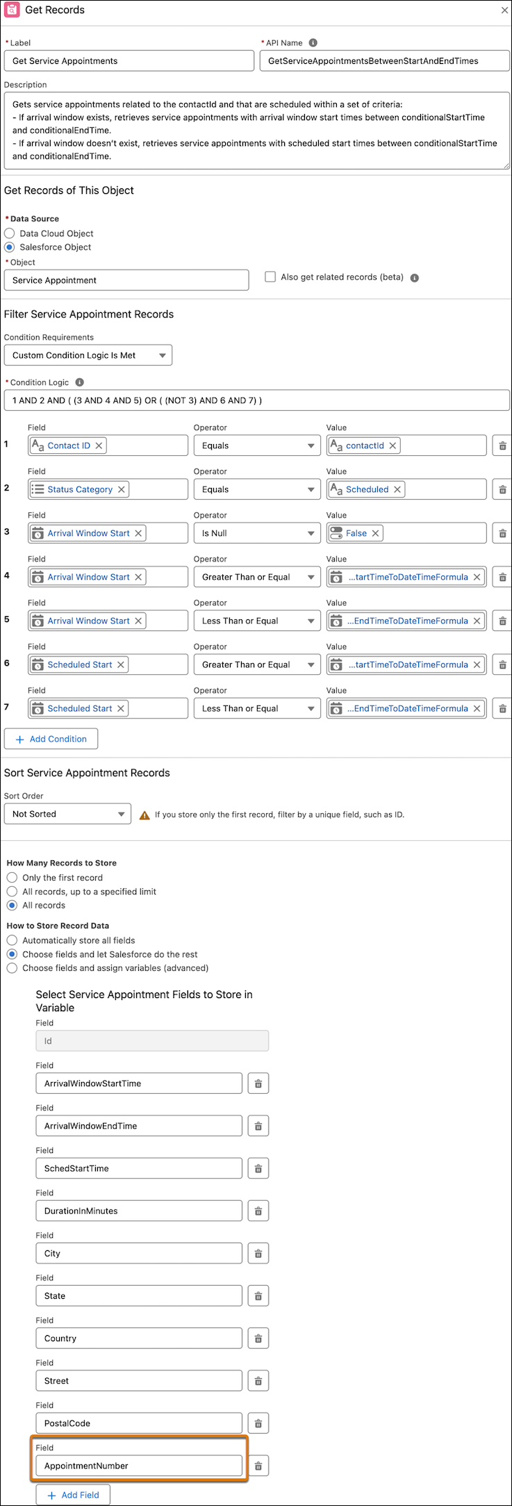 GetServiceAppointmentsBetweenStartAndEndTimes-element i flyten