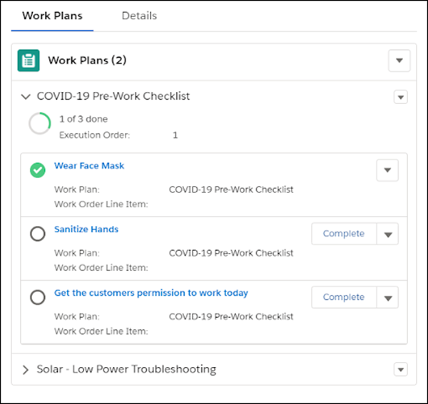 Componente da Web do Lightning de Planos de trabalho