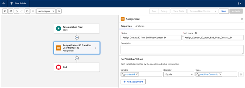 Элемент назначения в Flow Builder