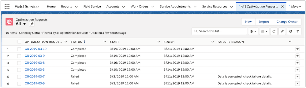 Ficha Solicitudes de optimización