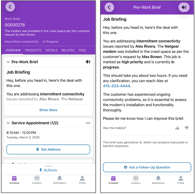Brief préalable au travail dans l'application mobile Field Service
