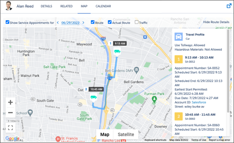 Mapa de recursos com perfil de viagem