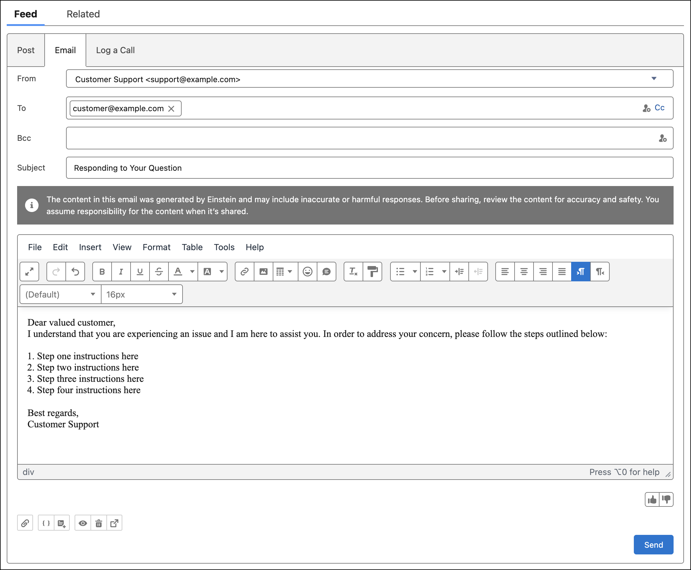 A draft of the email you created.
