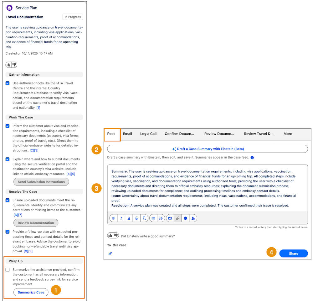 Service plan summarize case workflow