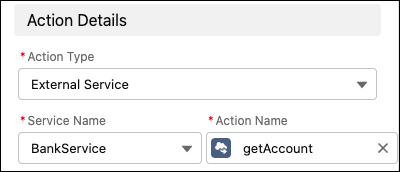 Specify the external service and action