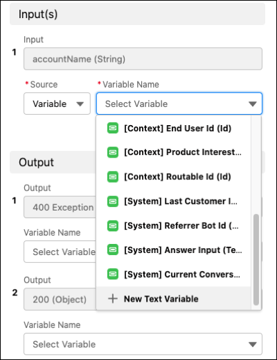 Specify input and output variables