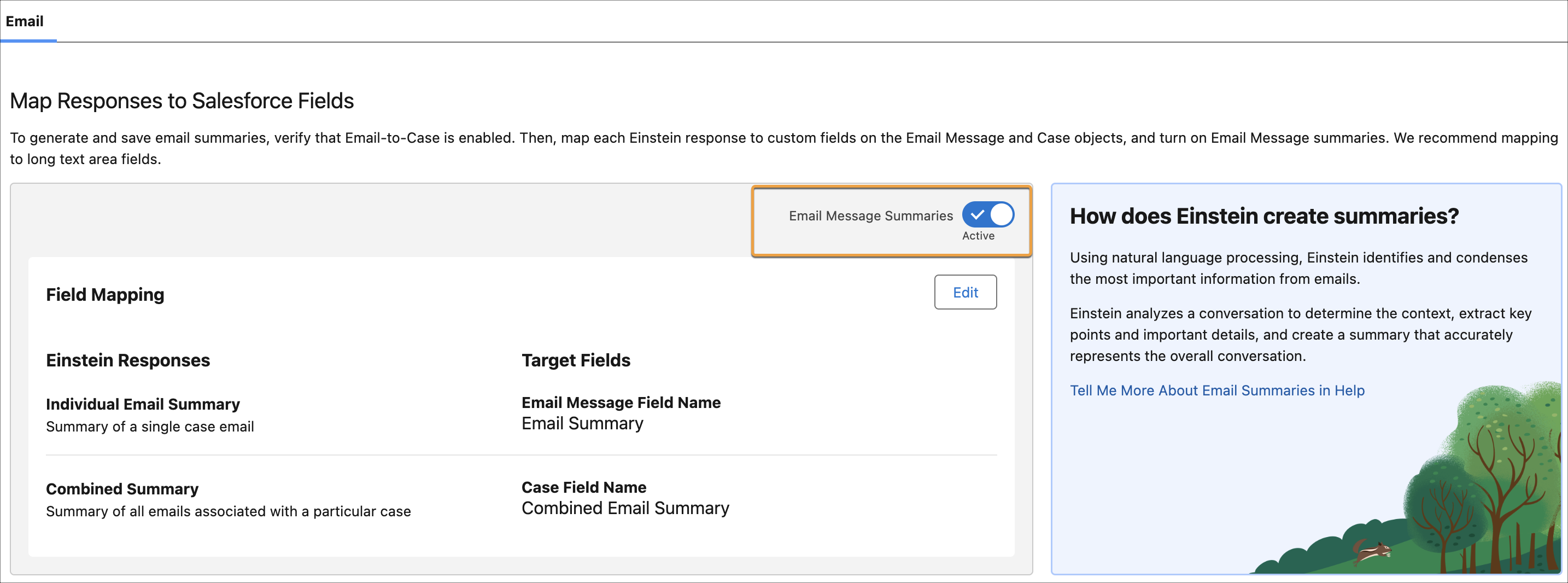 The Work Summaries for Email setup with the Email Message Summaries activated.