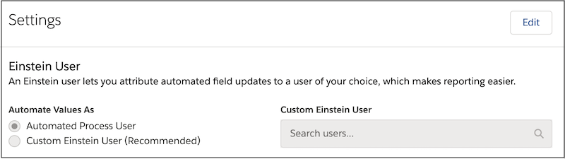 Automate values as the Einstein user.