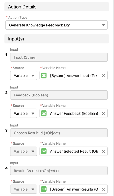 The action step is pre-configured to collect feedback.
