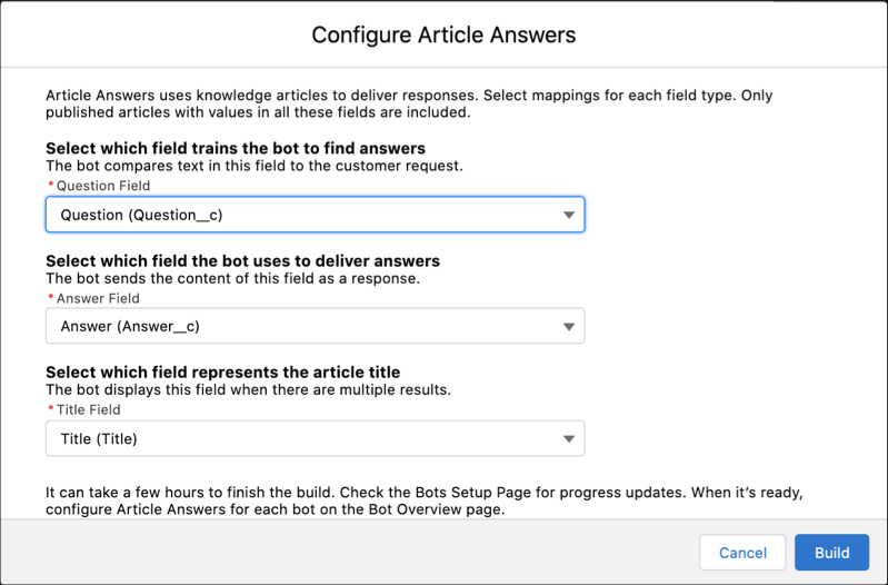 Select the fields to use with Article Answers.