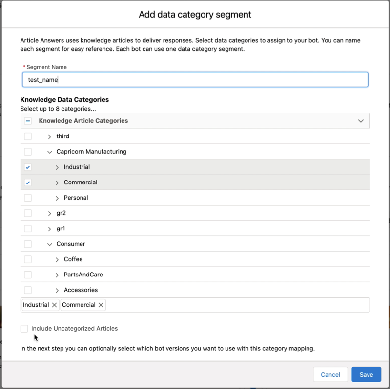 Add knowledge data category segments for specific audiences.