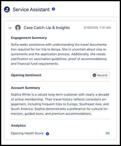 Case Catch-Up & Insights shown in the Service Assistant component