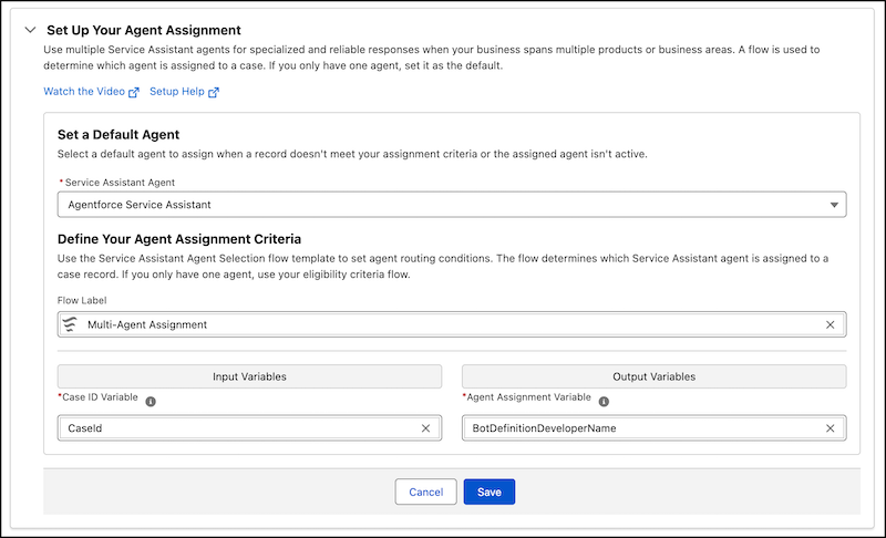 Multiple agent Setup page section