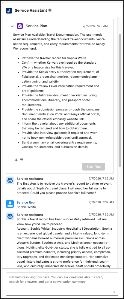 Example dynamic service plan