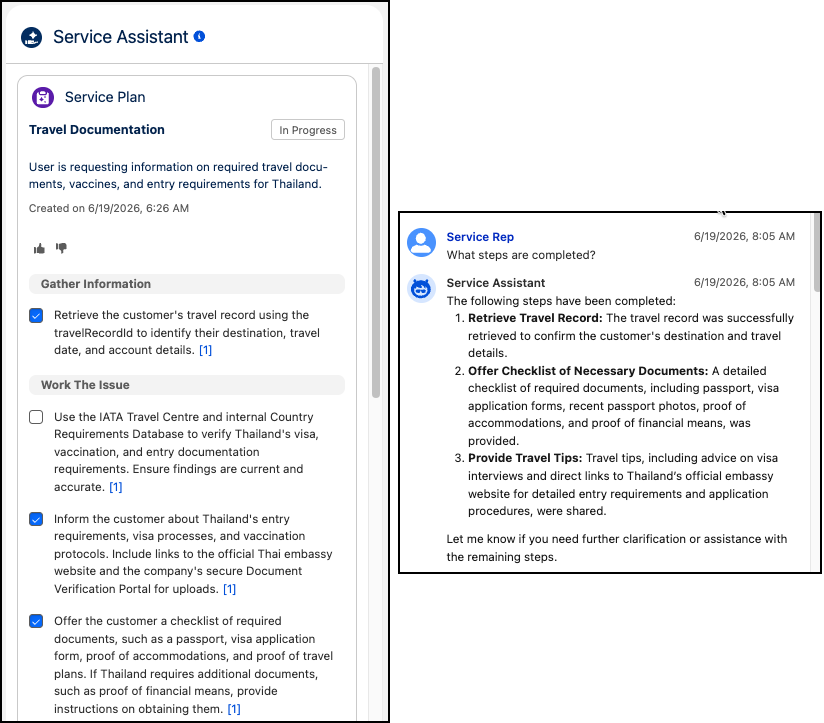 Example of the Service Assistant chat