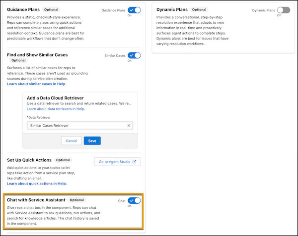 Example of the Service Assistant chat
