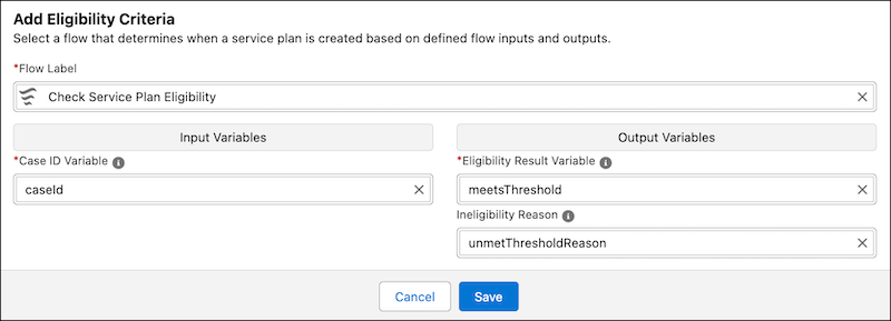 Example: Service Assistant eligibility criteria setup page configuration