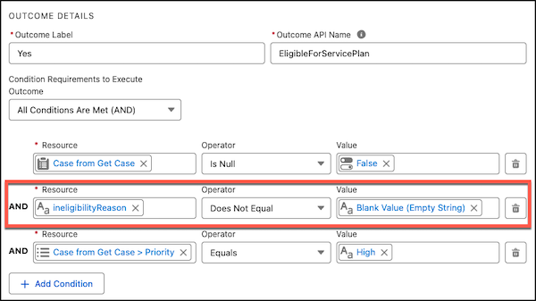 Example: Outcome details resource removal
