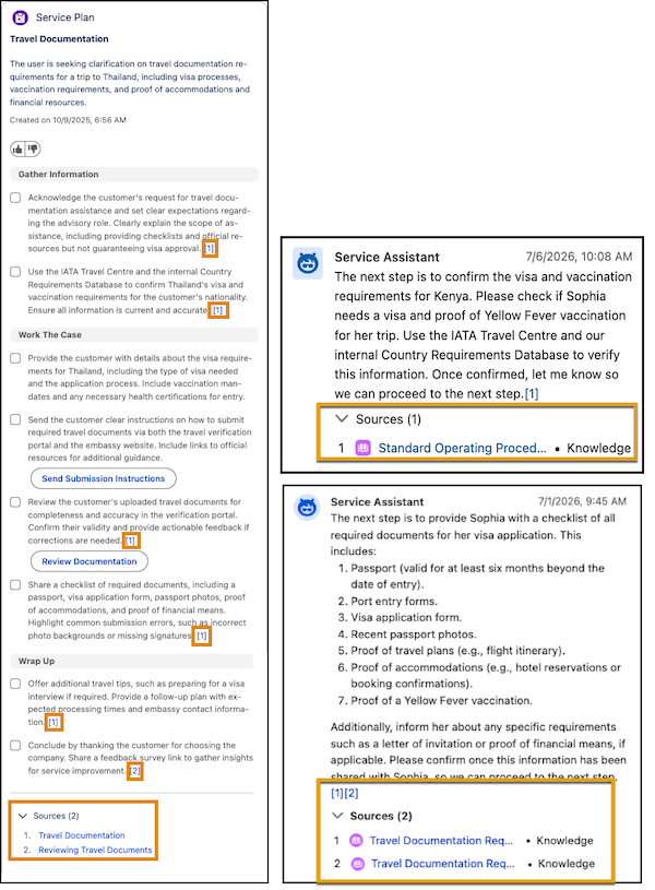 Service plan example with citation callouts