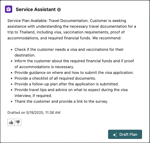 Service Assistant component in the summary state