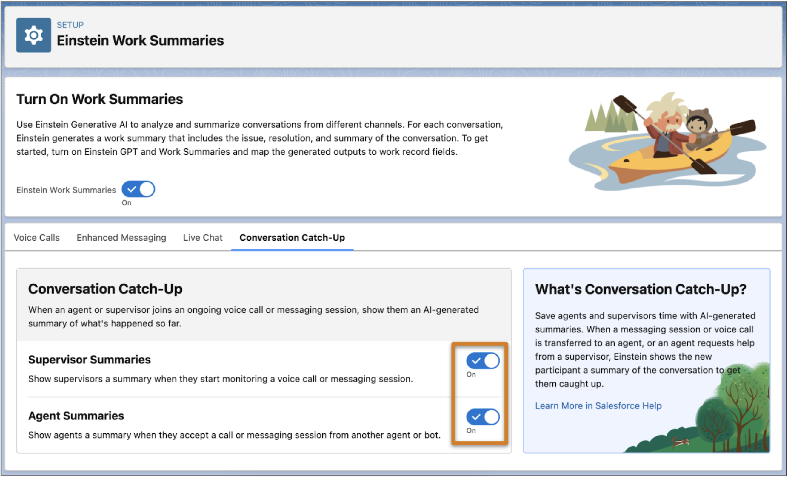 Work Summaries Setup page, Conversation Catch-Up tab