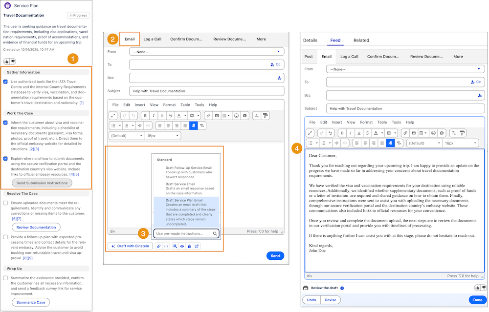 Flujo de trabajo de email de actualización de caso de plan de servicio