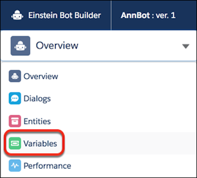 Opzione Variabili nel menu del Generatore di Bot